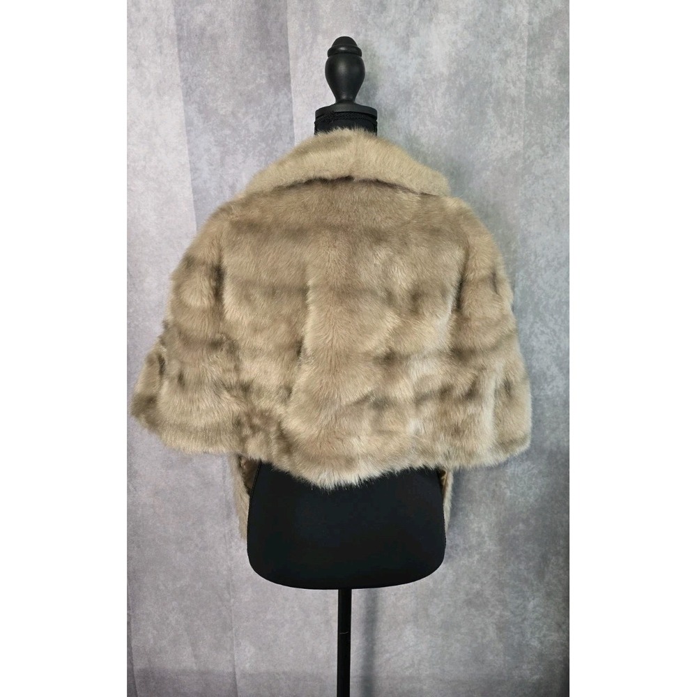 Regina Glenara Glenoit Faux Mink Fur Capelet Stole Jacket Beige Wrap 60s VTG - Picture 3 of 8
